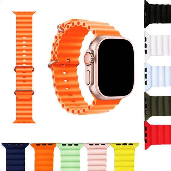 Pulseira para Apple Watch 38mm 40mm 41mm 42mm 44mm 45mm 49mm Ultra Oceano Silicone Menor preço em Pulseira para Apple Watch 38mm 40mm 41mm 42mm 44mm 45mm 49mm Ultra Oceano Silicone