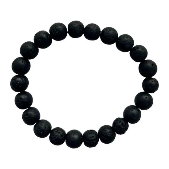 Imagem de Pulseira Pedra Vulcânica Negra Natural Unissex 8 Mm