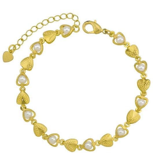 Imagem de Pulseira Perola e Folhas Banhado a Ouro 18k