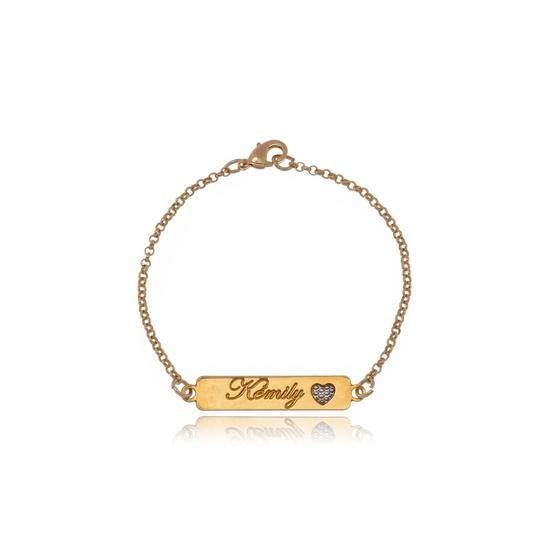 Imagem de Pulseira Personalizada Com Nome Chapado E Símbolo Lateral Folheado Em Ouro 18k