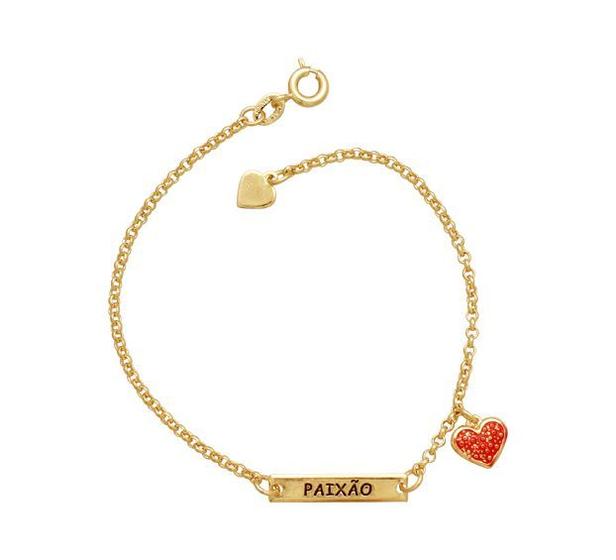 Imagem de Pulseira Placa Estampada Paixão Com 2 Corações