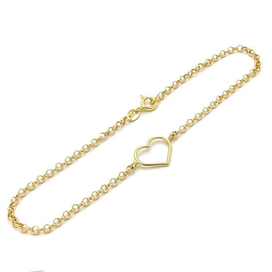 Imagem de Pulseira Portuguesa Em Ouro 18k com Berloque Pingente Coração Bracelete Elo Português Feminina