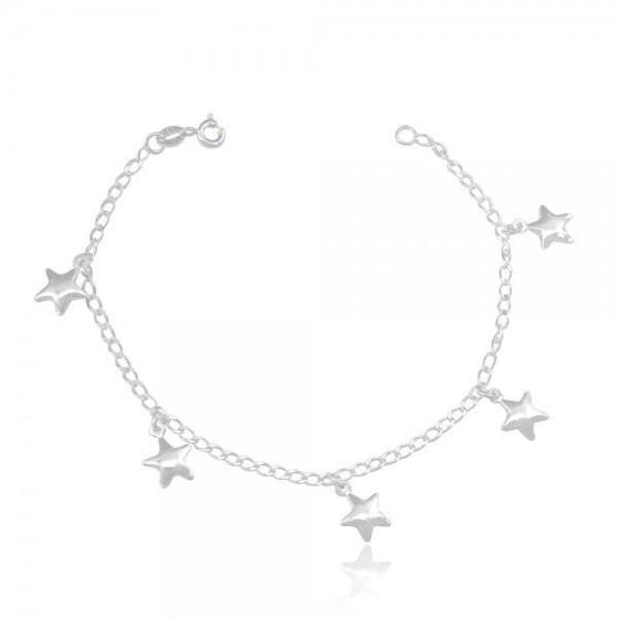 Imagem de Pulseira Prata Pingente Com 5 Estrelas Lisas