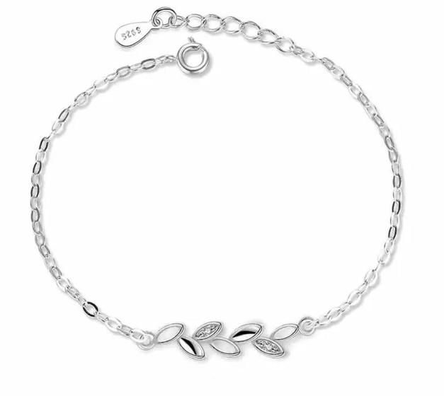Imagem de Pulseira Prateada Folhas Vadas Strass Delicada