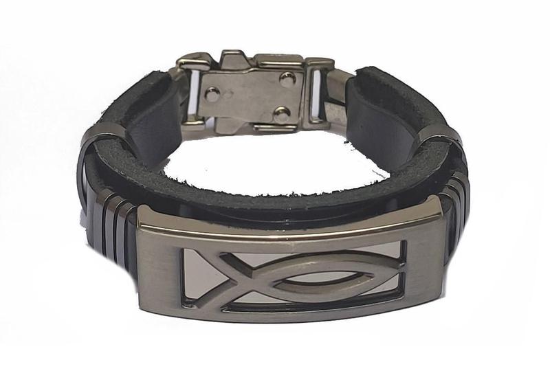 Imagem de Pulseira Preta Com Símbolo Messiânico Peixe - De Israel