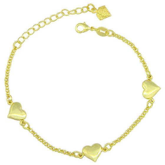 Imagem de Pulseira PRI Style Folheada A Ouro 18K Antialérgica Com Adereços Em Forma De Coração