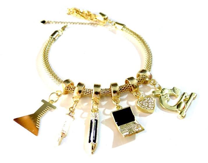 Imagem de Pulseira Profissão Biomedicina Pesquisa Folheado 18k