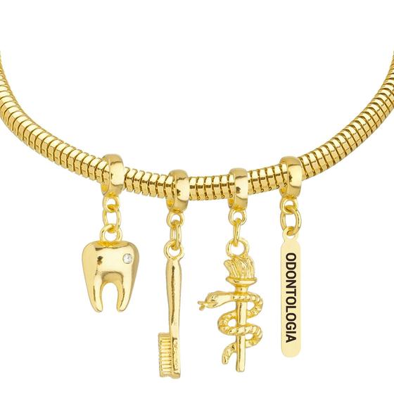 Imagem de Pulseira Profissão Odontologia Banhado a Ouro 18k