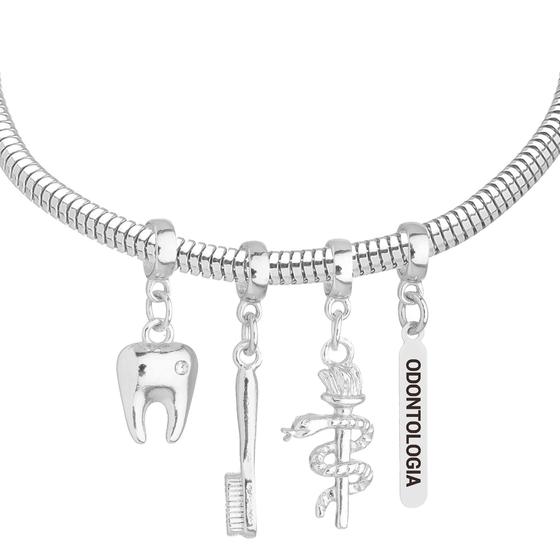 Imagem de Pulseira Profissão Odontologia Banhado a Prata 925