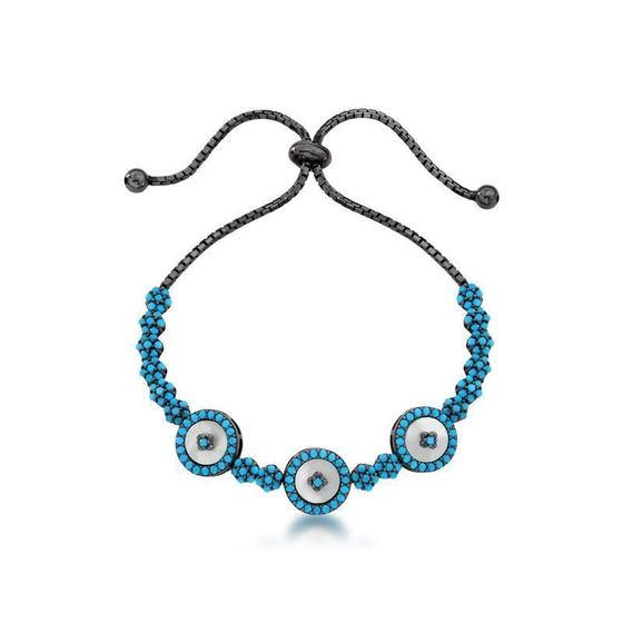 Pulseira push azul com circulos em madre pérola - NATY EIRAS Imagem de Pulseira push azul com circulos em madre pérola