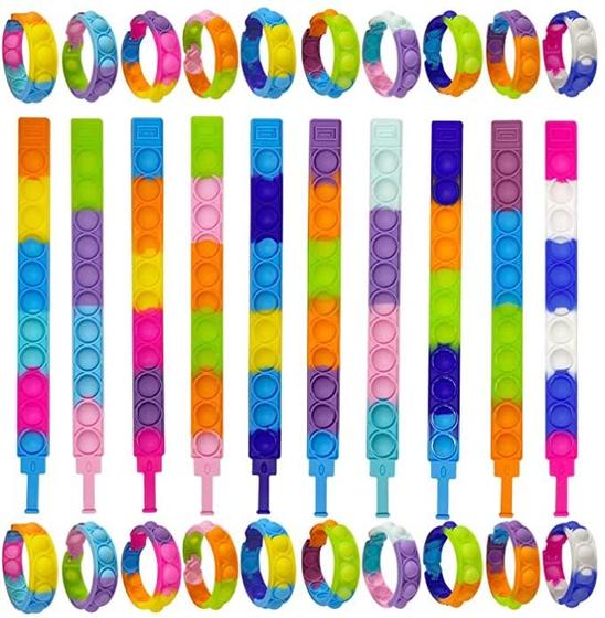 Imagem de Pulseira Push Pop Fidget - Pacote com 30 Unidades Multicoloridas para Crianças