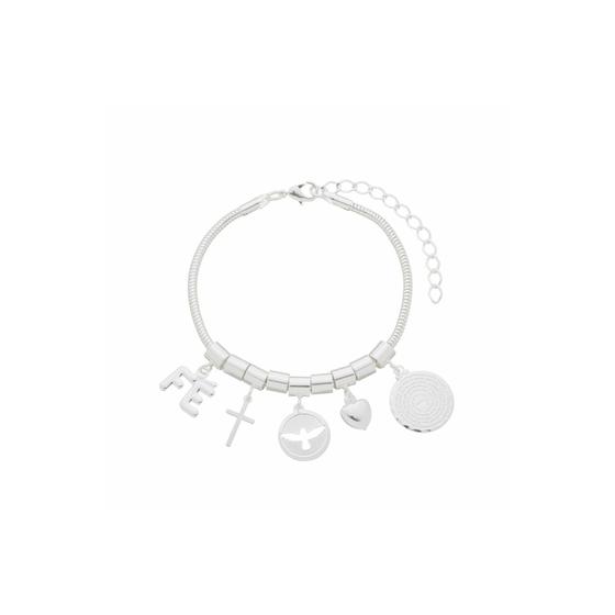 Imagem de Pulseira Religiosa com Berloques Folheado em Prata