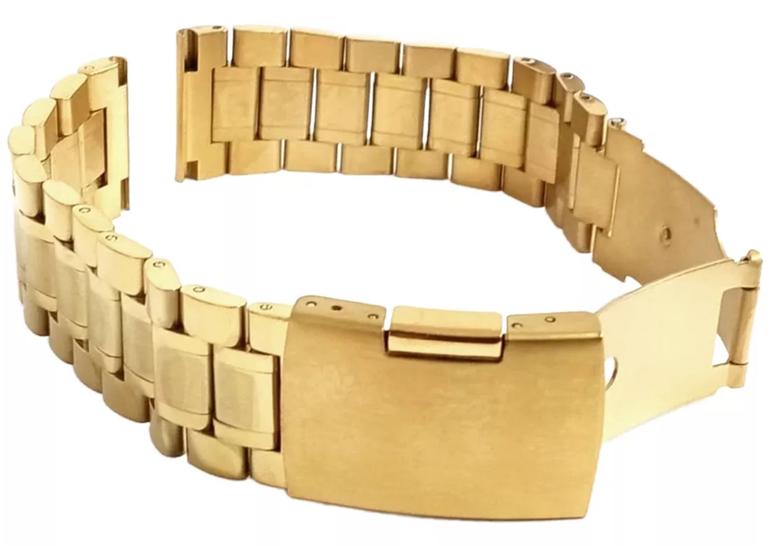 Imagem de Pulseira Relógio Aço Dourada 22mm, Botão lateral no Fecho.LC129