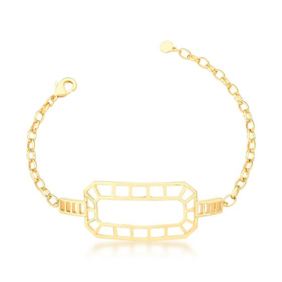 Imagem de Pulseira Retangular Vazada Trabalhada Banhada a Ouro 21cm