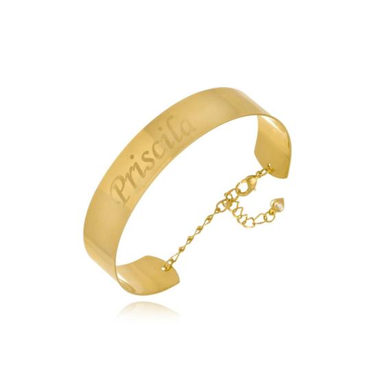 Imagem de Pulseira Rígida Grossa Com Nome Folheado Em Ouro 18k