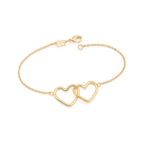 Imagem de Pulseira rommanel banhado ouro 18k feminina 2 coração entrelaçados 19cm 551713