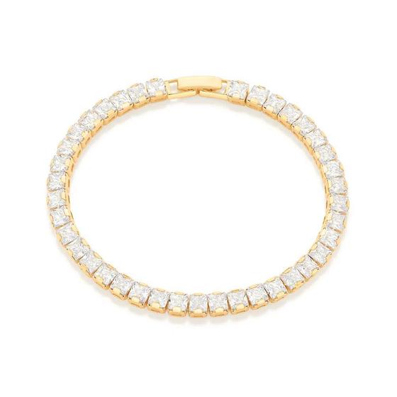 Imagem de Pulseira Rommanel Banhado Ouro Riviera Com Zircônias Carrês 19cm 551707