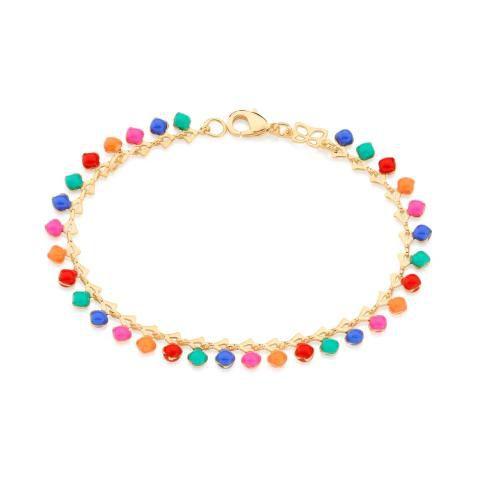 Imagem de Pulseira Rommanel folheada a ouro elos triangulares com esferas de resina