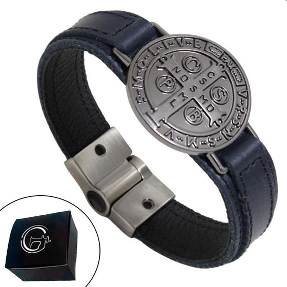 Imagem de Pulseira São Bento Magnética Bracelete Couro Legítimo