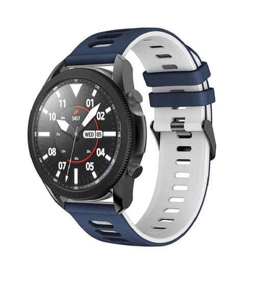 Imagem de Pulseira Silicone Esportiva Para Galaxy Watch 3 45mm Cor Azul Marinho Com branco