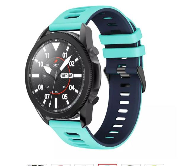 Imagem de Pulseira Silicone Esportiva Para Galaxy Watch 3 45mm Cor Verde Àgua Com Azul Marinho