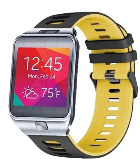 Imagem de Pulseira Silicone Esportiva Para Smartwatch Gear 2 R380 Cor Preto Com Amarelo