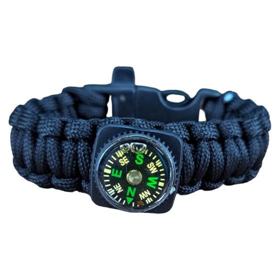 Imagem de Pulseira Sobrevivência Paracord Camping 3 Em 1 Preto Apito