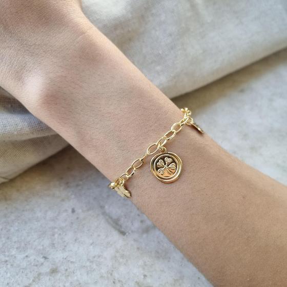 Imagem de Pulseira Sorte em Trevos Quatro Folhas Banho Ouro 18K / Prata 925