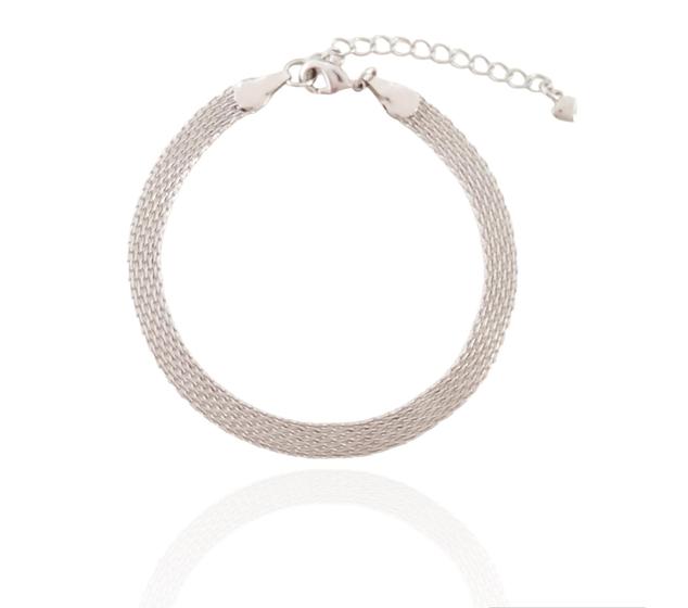 Pulseira Trama Trançada Banho Ródio Branco - Lua Mia Joias Imagem de Pulseira Trama Trançada Banho Ródio Branco
