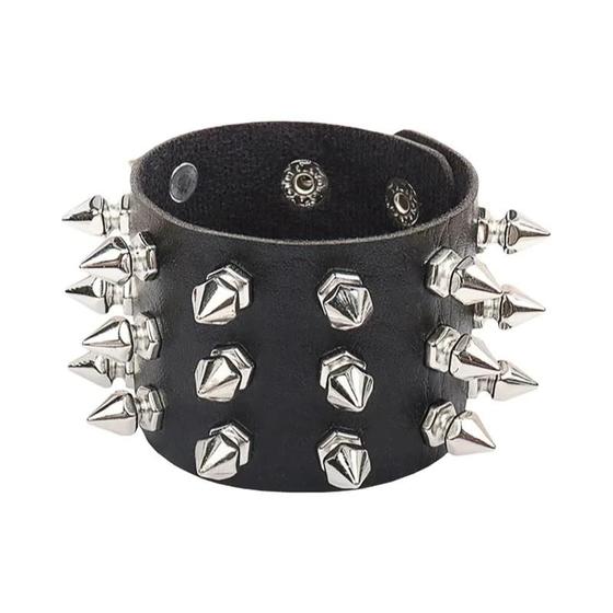 Imagem de Pulseira Unissex Ajustável De Couro Pu Cravejada Punk Gótica Com Fivela De Rebite