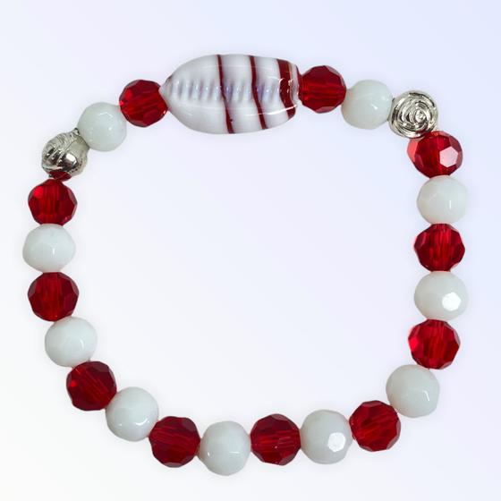 Imagem de Pulseira Zé Pelintra vermelha e branca com búzios Cristal e Silicone
