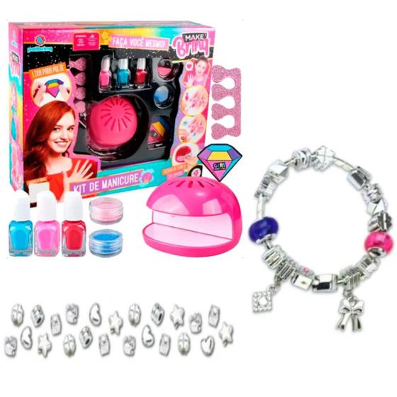 Imagem de Pulseiras Berloques Miçangas Meninas + Kit Infantil Manicure