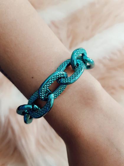 Imagem de Pulseiras coloridas pulseiras de correntes elo G trabalhado modelo escama tons do mar