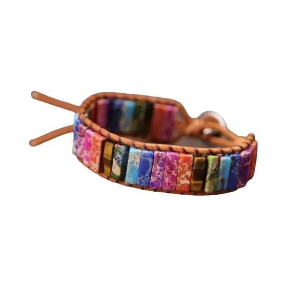 Imagem de Pulseiras De Couro Étnicas Multicoloridas Com Pedras Preciosas Ajustáveis Joias Tibetanas Para