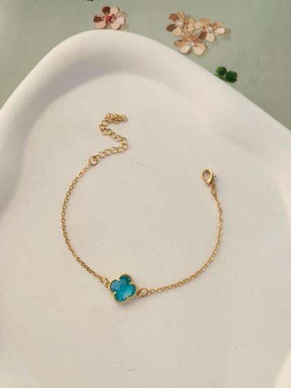 Imagem de Pulseiras delicada Inspiração Virginia folheado trevo flor Cristal Azul