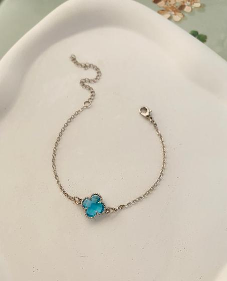 Imagem de Pulseiras delicada Inspiração Virginia folheado trevo flor Cristal Azul