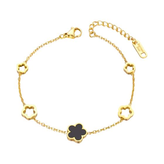 Imagem de Pulseiras Femininas de Aço Inoxidável - Charme de Flor com Pingente - Cores: Branco, Preto e Verde