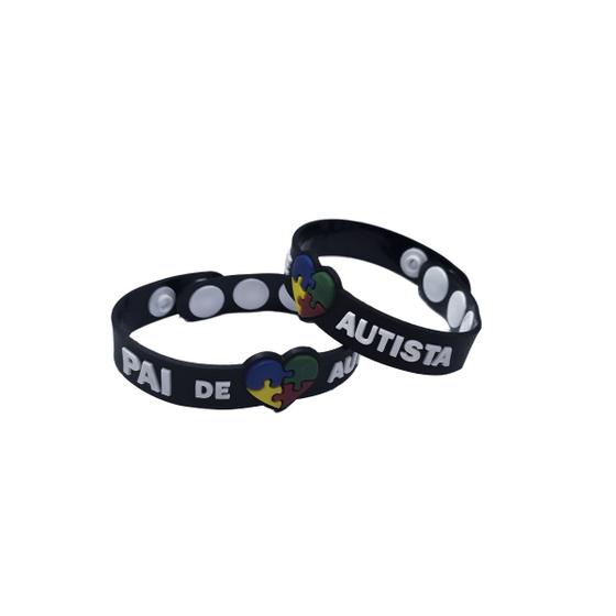 Imagem de pulseiras identificação autismo 22cm pai e mãe de autista com regulagem cores preta azul rosa 10un