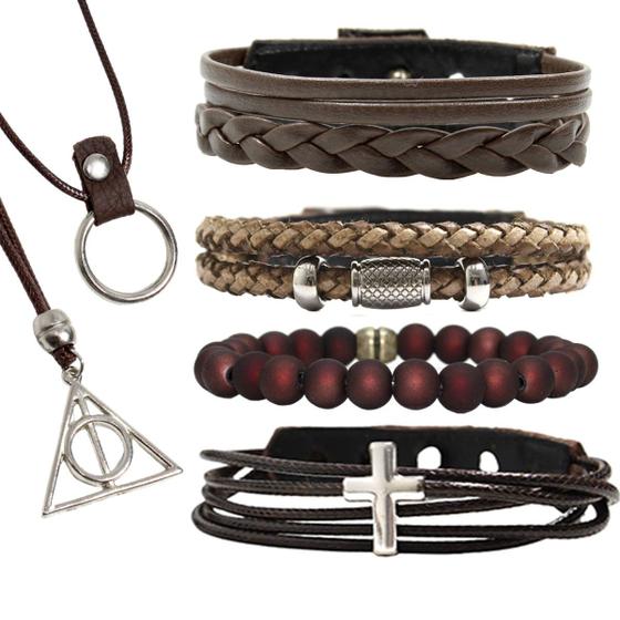 Imagem de Pulseiras Masculinas Kit C/04 CRUCIFIXO FÉ + 2 Colares Lindos Top de Linha