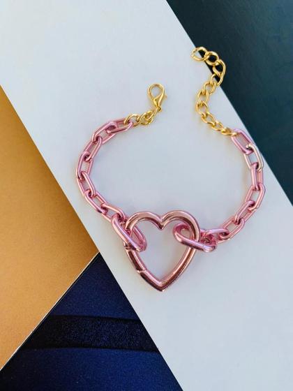 Imagem de Pulseiras Maxi banhadas pulseiras azul e rosa com pingente de coração Barbie Core