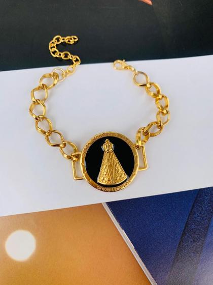 Imagem de Pulseiras Religiosas Semi Joia bridão Nossa Senhora esmaltado preto