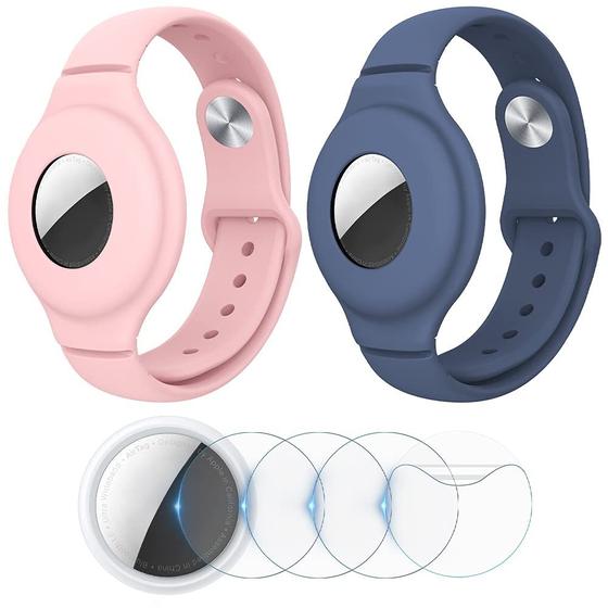 Imagem de Pulseiras VEGO AirTag para crianças, anti-queda, silicone+metal, 2+4 unidades (Rosa+Azul Cinza)