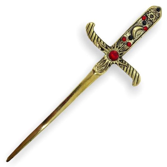 Imagem de Punhal Athame Dourado 19cm Pedra Vermelha/Preta