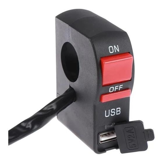 Imagem de Punho Interruptor Botão Liga Desliga Carregamento USB Motos