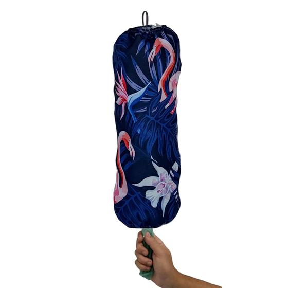 Imagem de Puxa Saco de Tecido Flamingos Dispenser Porta Sacolas Divertido