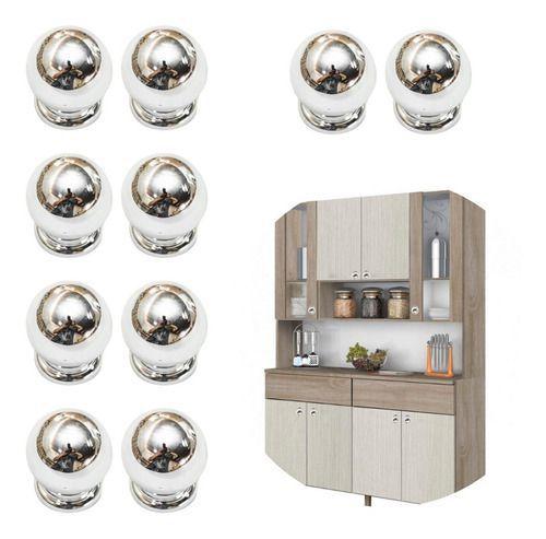 Imagem de Puxador bola cromado para gavetas e portas de moveis ou armários 10 peças