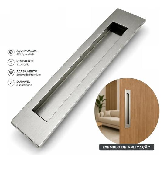 Puxador Concha De Embutir P/ Porta Inox Polido 25Cm