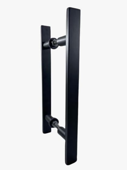 Imagem de Puxador de porta de vidro e madeira pivotante 40 cm preto fosco