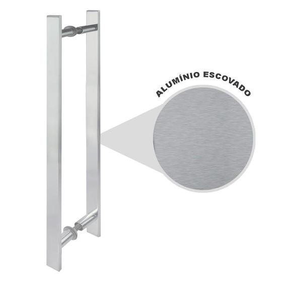 Imagem de Puxador Duplo Aluminio 60 Cm Escovado Porta Pivotante ou Madeira ou Vidro Chato Cód. 6160-1