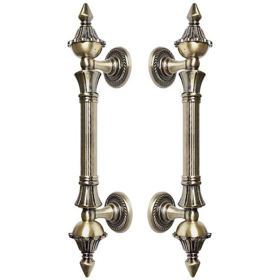 Imagem de Puxador Duplo Classic 260mm Bronze Antigo Porta Pivotante Correr Passagem Madeira Vidro Colonial Clássico Rústico - Máxima Metais